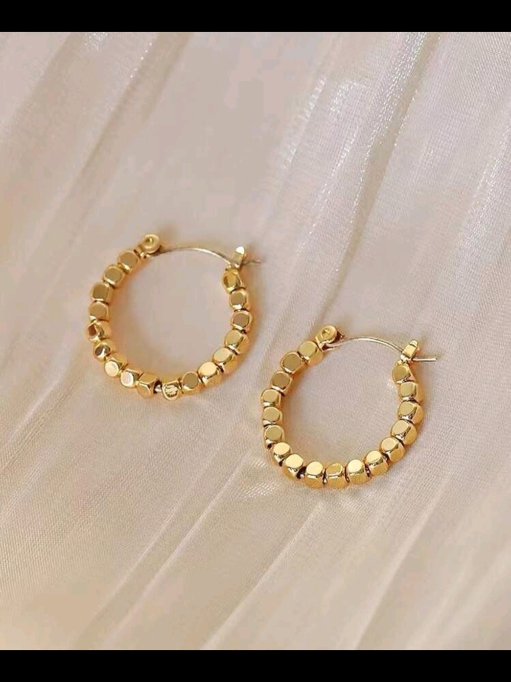 Gold Beaded Hoop Earrings - Women Jewelry